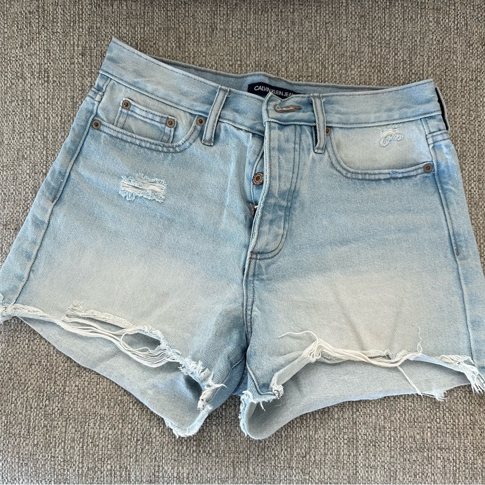 Calvin Klein Jeans Light Wash Distressed Denim Shorts